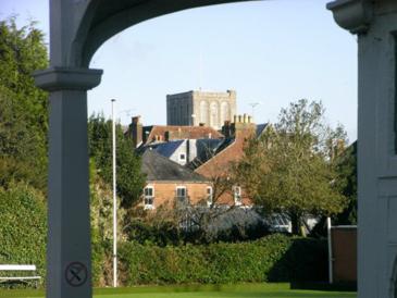 Winchester Cathedral seen from Friary clubhouse