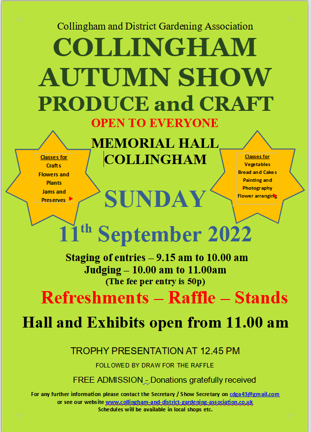 Collingham and District Gardening Association 2022 - Autumn Show