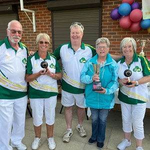 Ladies Invitational Finalists with Sponsor Hillary Mullin. l-r Robin Bramson, Chris Wright, Ian Kirsch and Linda Draycott. Winners Ian and Linda
