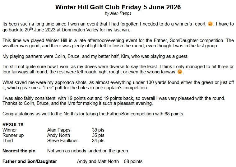 Bracknell Cavaliers Golf Society Winter Hill Friday 5 June 2026
