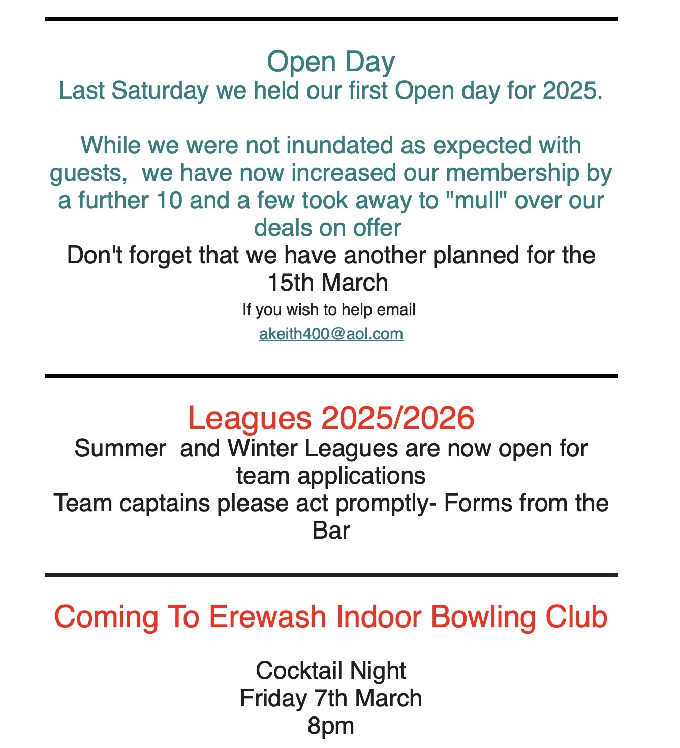 Erewash Indoor Bowls Centre Newsletter