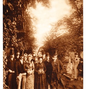 Wedding of Alice Child and W E Baxter in the temporary iron church, Mickleham. Sept 1891
