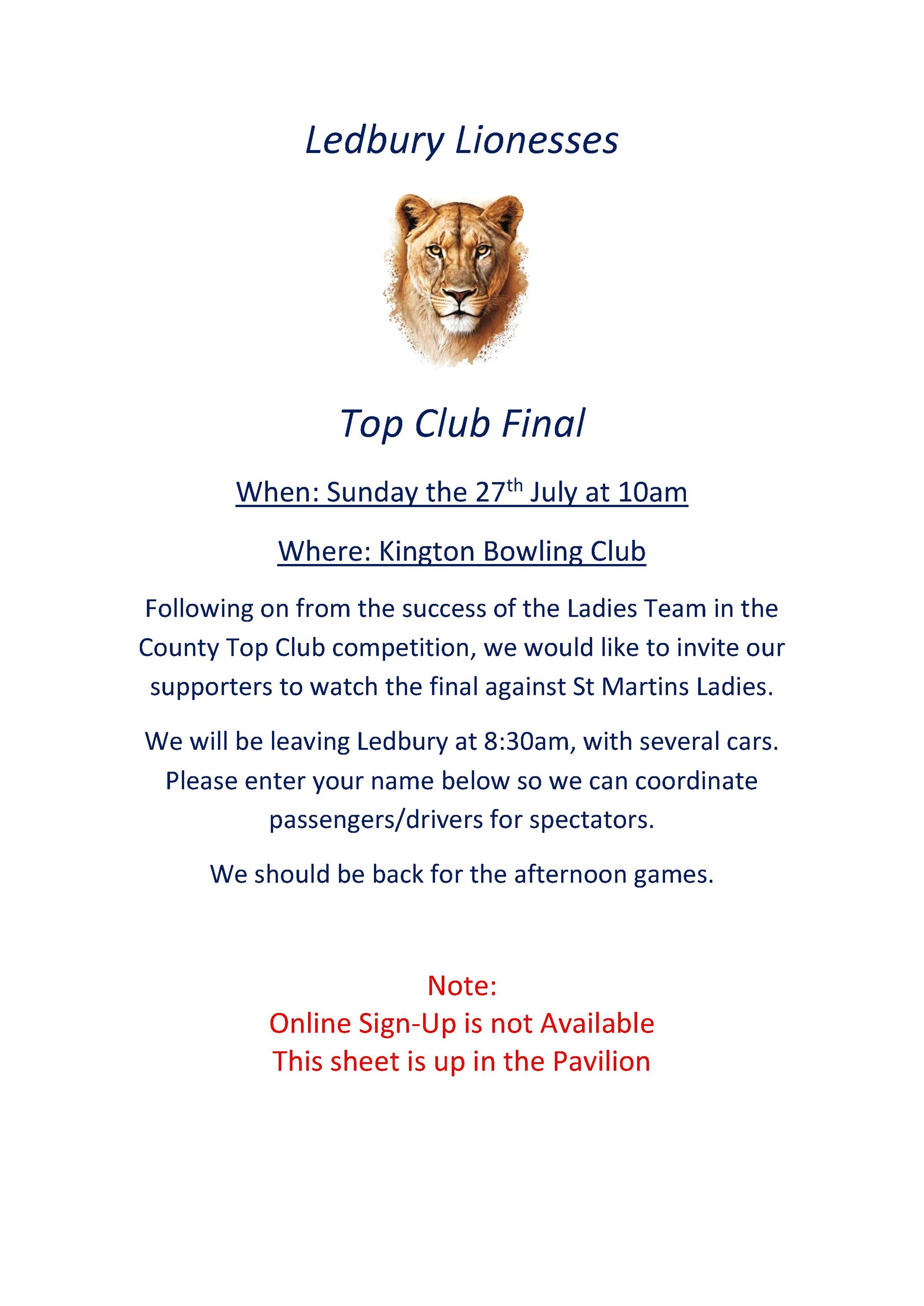 Ledbury Bowling Club Lionesses Top Club Final