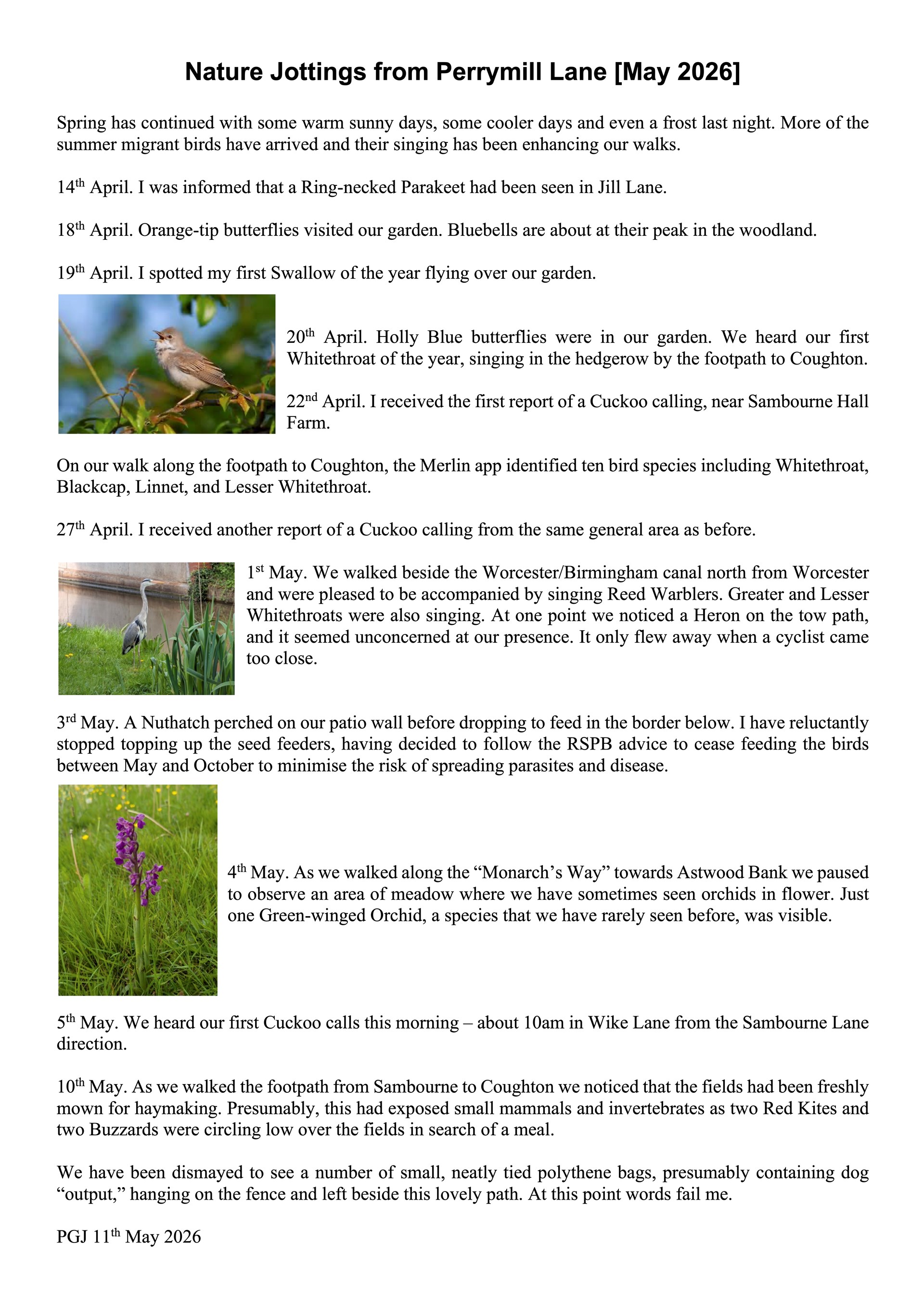 Sambourne Parish Council Wildlife sightings in Sambourne Parish
