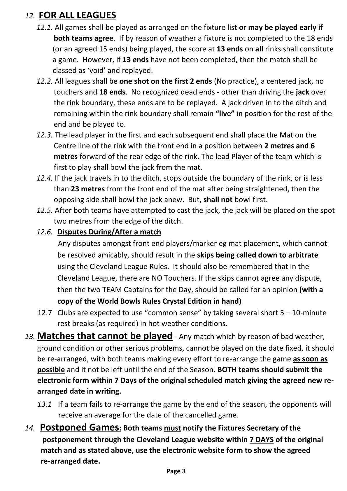 CLEVELAND BOWLS LEAGUE 1921 Rules - Updated Jan 2024