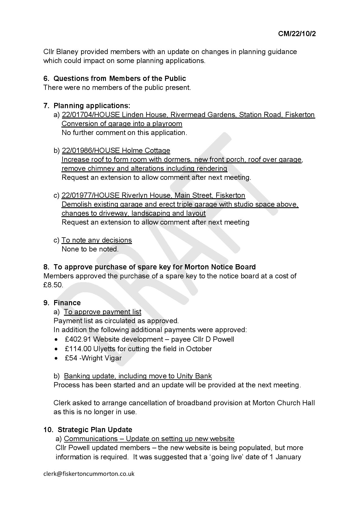 Fiskerton-cum-Morton Parish Council Draft Minutes Oct 22