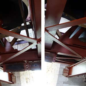 The bellframe from underneath