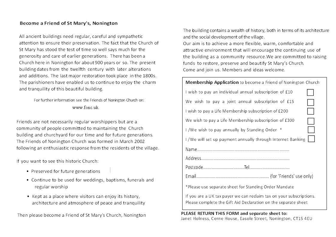 Friends of Nonington Church Application Form