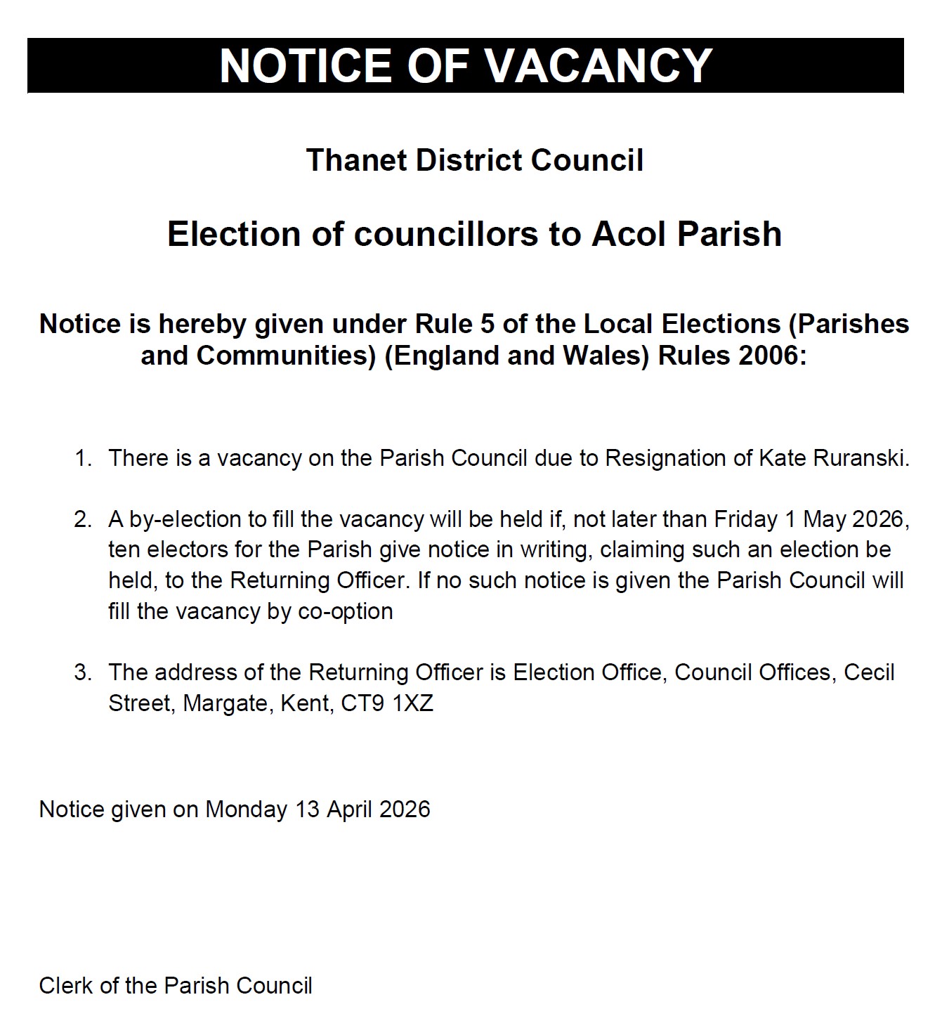 Acol Parish Council Home