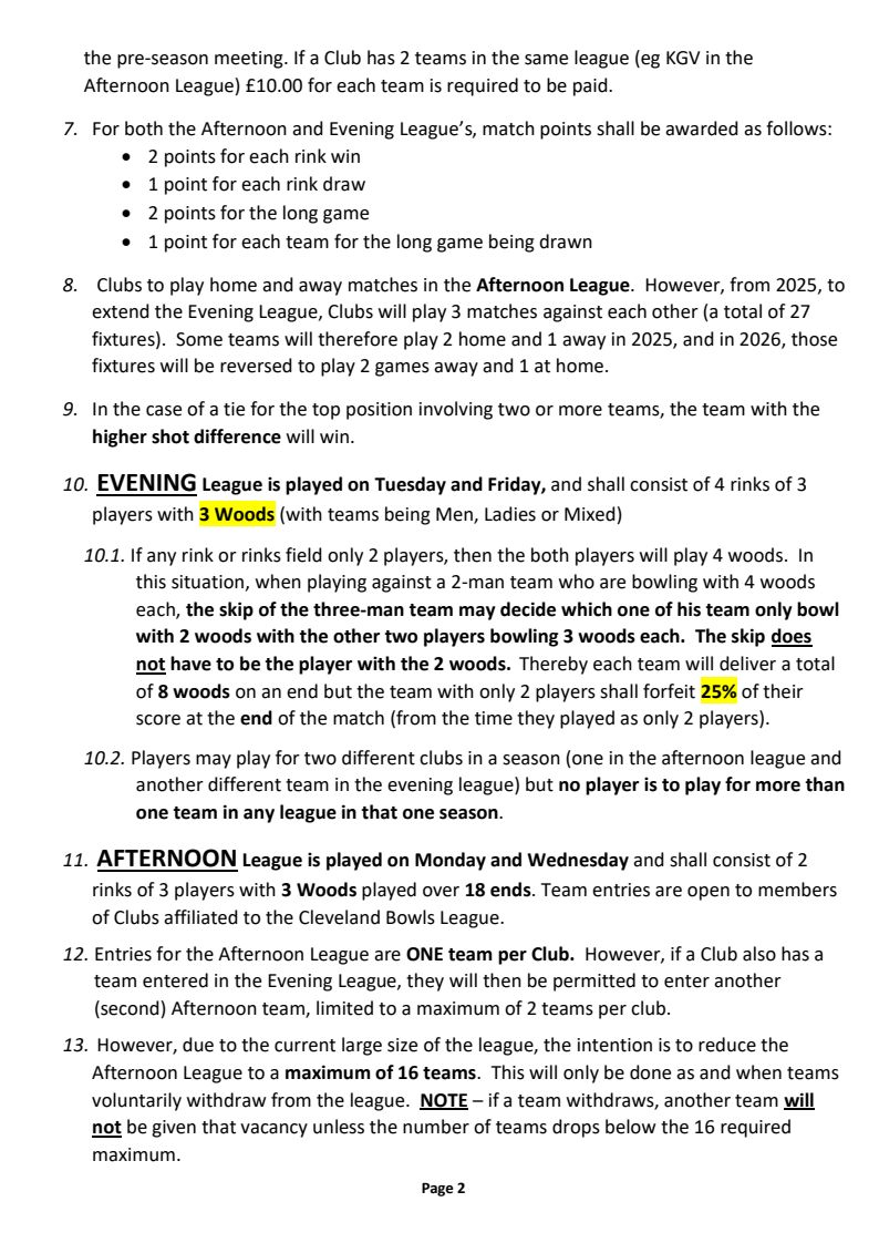 CLEVELAND BOWLS LEAGUE 1921 Rules - Updated Jan 2024