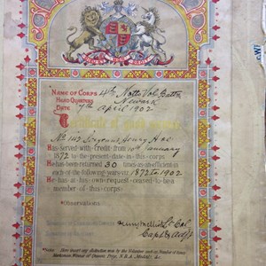 Hnery Hoe's long service certificate c/o CDLHS archives