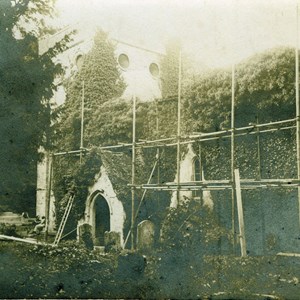 Church from south during 1905 renovations. Note ivy infestations