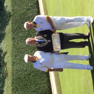 Don Butchers and Richard Coombs with Dave Williams after winning the County Secy & Treas Comp 2019