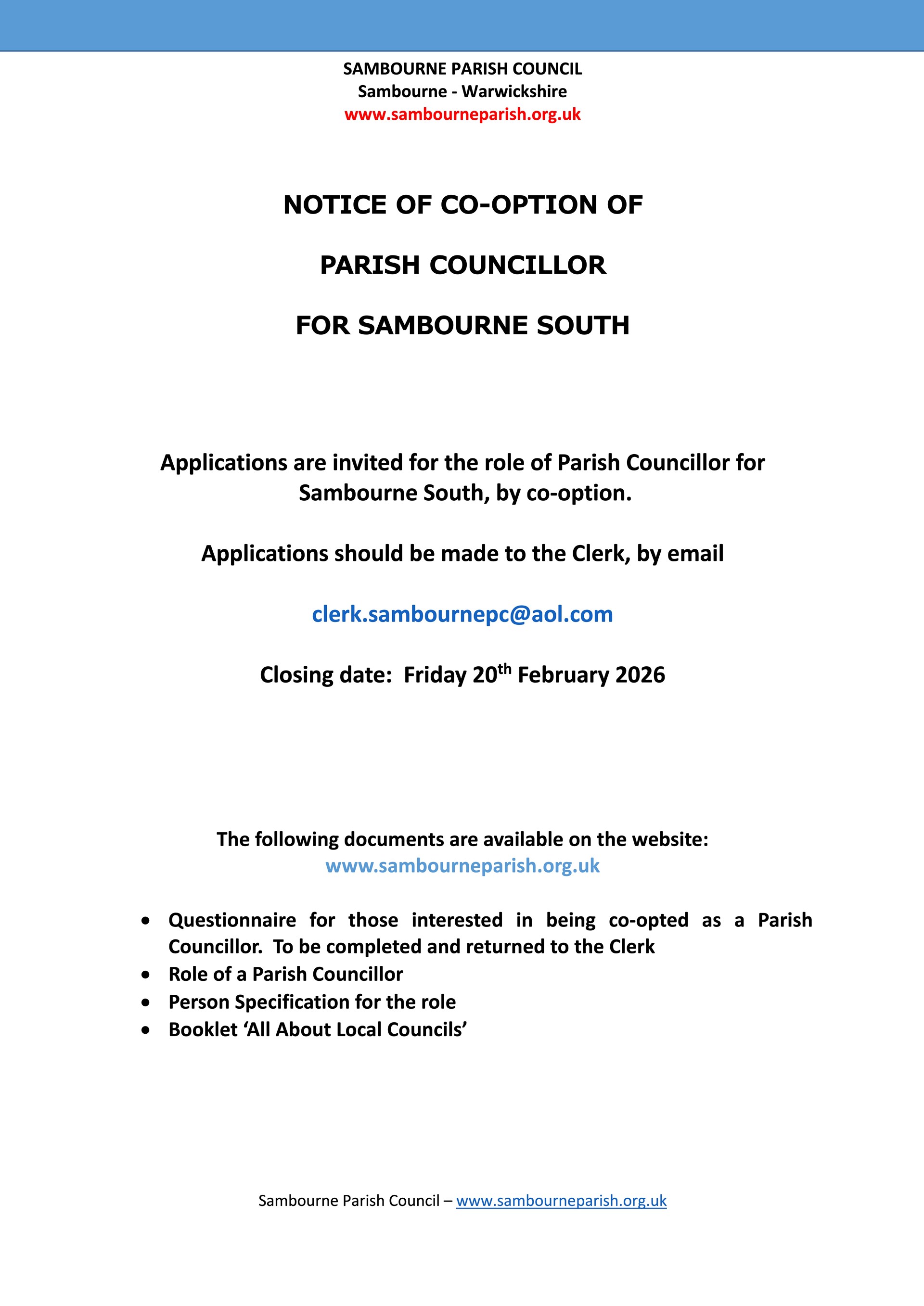 Sambourne Parish Council Home