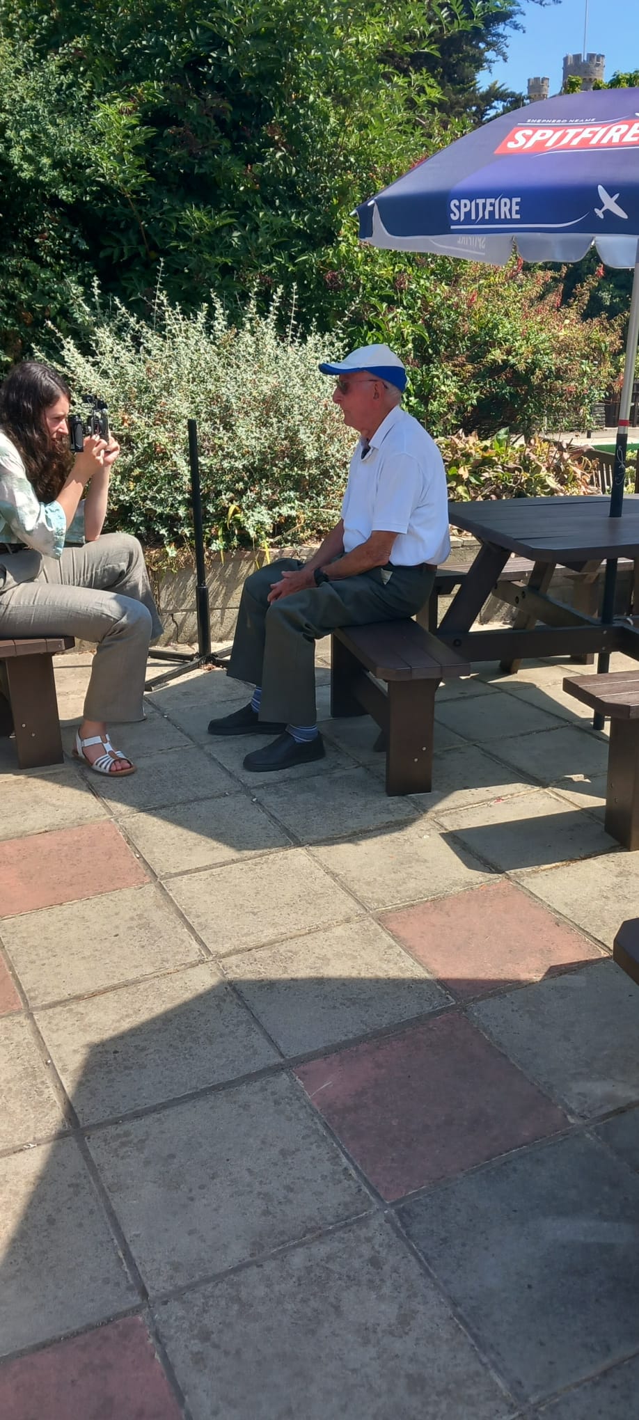 Norman Tilley being interviewed by Hannah Roe from BBC South East
