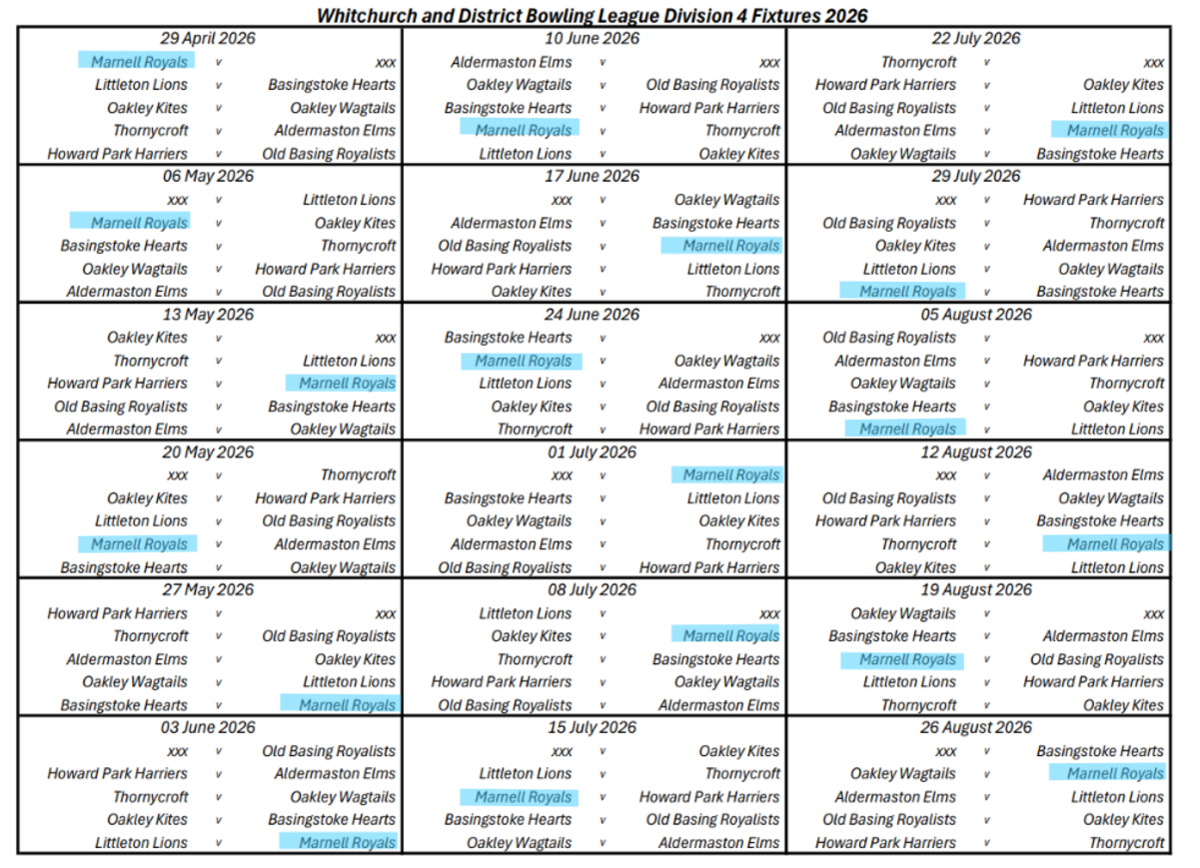 Wednesday (Royals) League Fixtures
