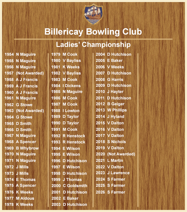 Billericay Bowling Club Ladies' Championship