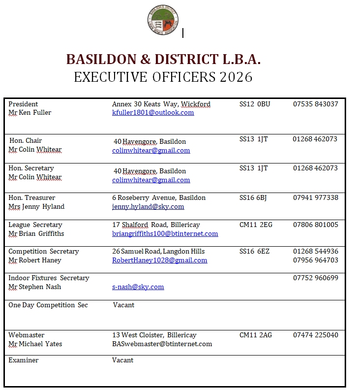 Basildon Bowls Association Exec Committee