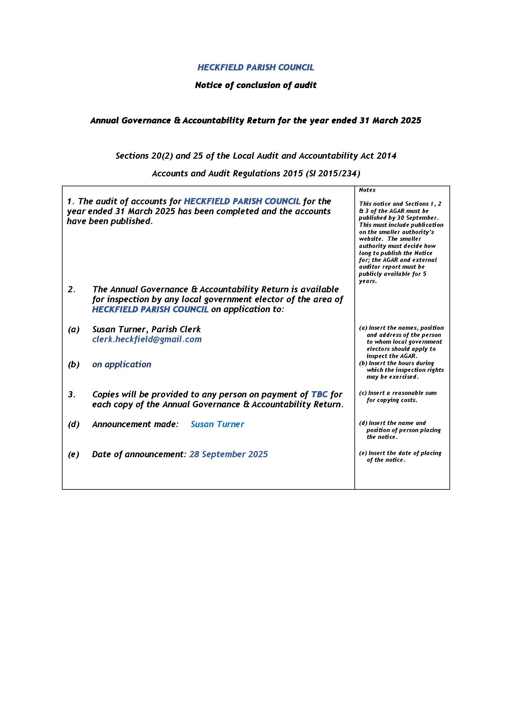 Parish of Heckfield Finance