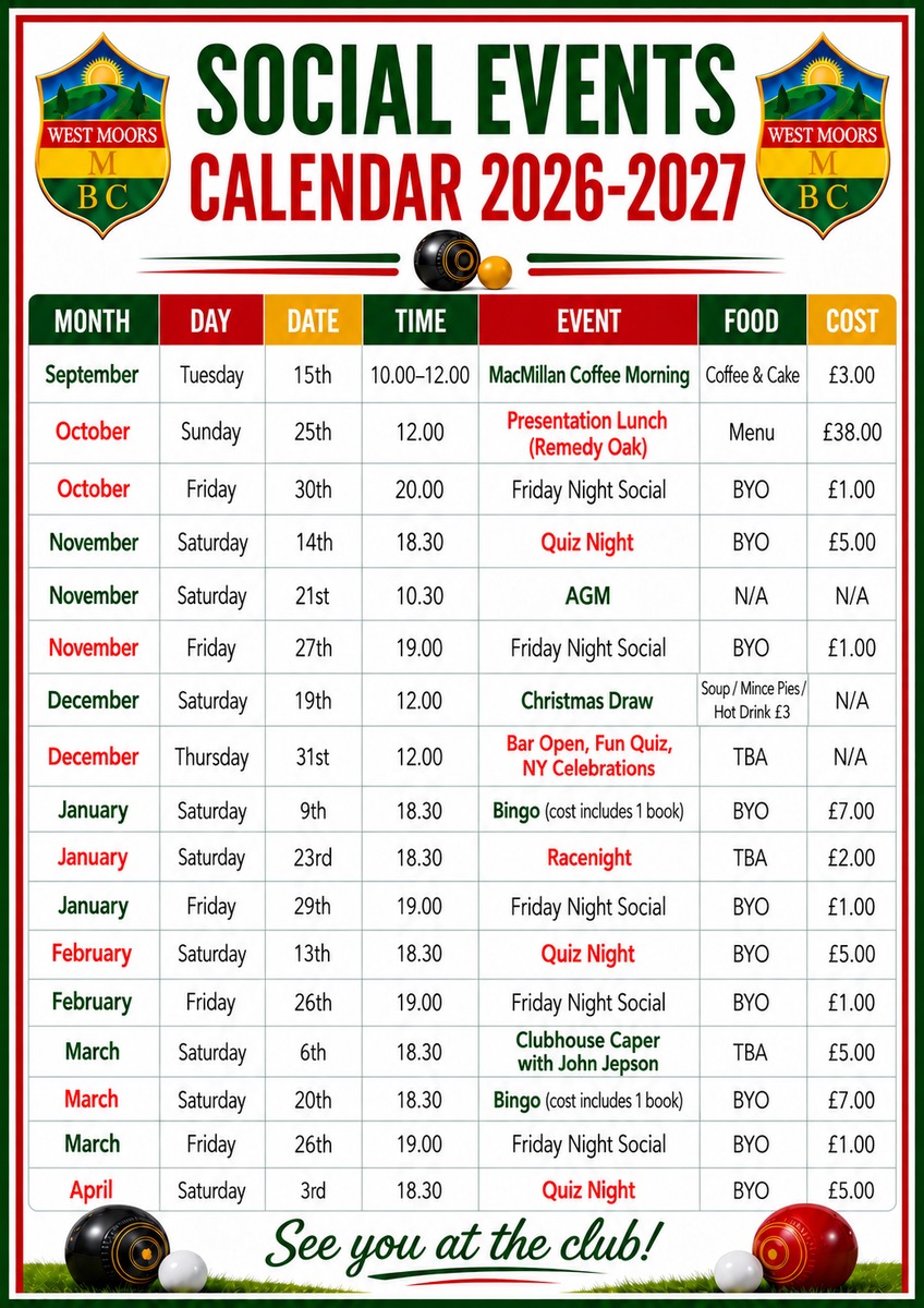 Social Calendar 2025/26