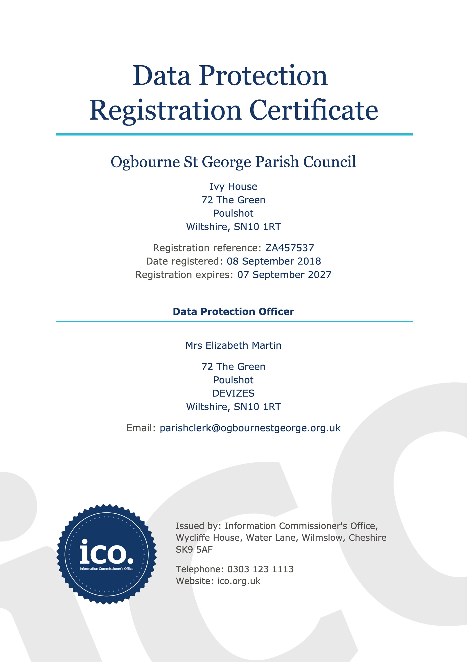 ICO (Information Commision Office Certificate 2026/27 Certificate