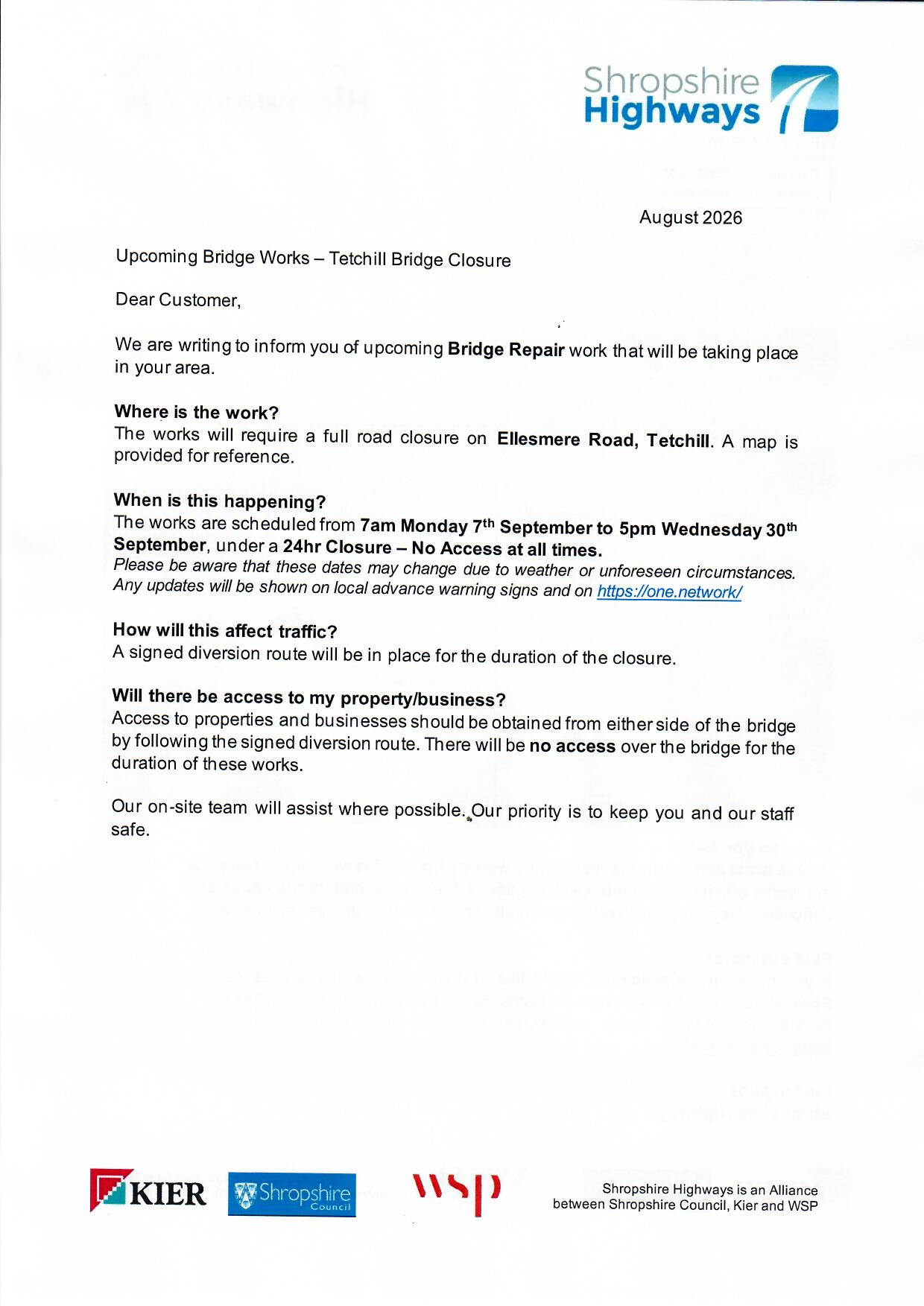 Ellesmere Rural Parish Council Road Closure Notifications