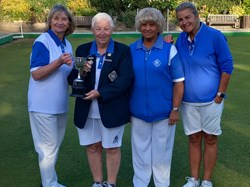 Ladies Pairs winners Maggie Porter and Sheila Upjohn, runners up, Rosemary Field and Louise Fairburn