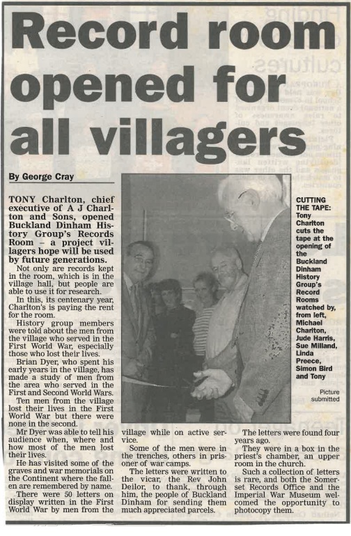 History Group Record Room Opening. Somerset Standard 9th October 2003