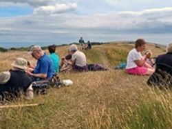 Our very leisurely, relaxed lunch was taken on the mounds along the Purbeck Way, with views out to see, various islands, Poole Harbour and Swanage Bay; after lunch it was time to make our way to Nine Barrow Down, over Ulwell Road and onwards . . . ©EH