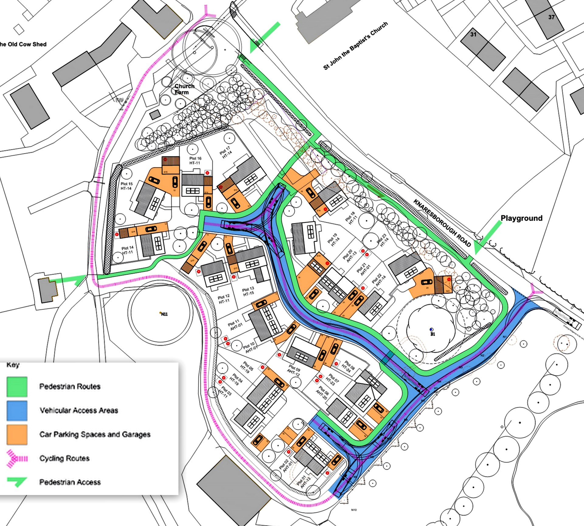 Site plan showing vehicle, cycle and pedestrian access