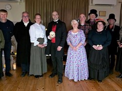 Parish Councillors, guests, and Clerk pictured with Matthew Wood, Edwardian Story Teller, Christmas Event 2025