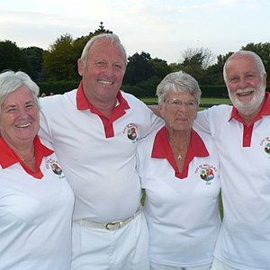 Somerset County Centenary Mixed Fours Competition. City of Wells were victorious: L to R Heather Willerton, Tom Hall, Val Evans & Mike Windsor.