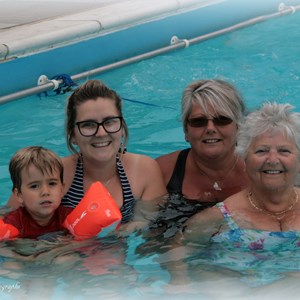 Mary Reid still using the pool at 84 years old with her daughter, Grandaughter & Great Grandson