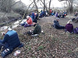 Graham had warned in the Walks Programme “lunch stop not ideal” – we all disagreed and thought it was a pleasant spot along the bank of Foundry Brook. ©EH