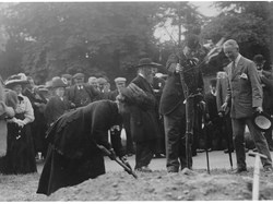 Mary Browne of South Collingham House, organiser of the Working Parties, planting a tree 1911