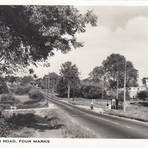Winchester Road, junction with Lymington Bottom on the left - c1955