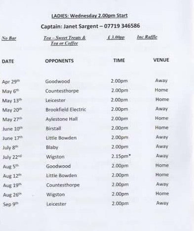 Hart of Fleckney Bowls Club Friendlies (Ladies)