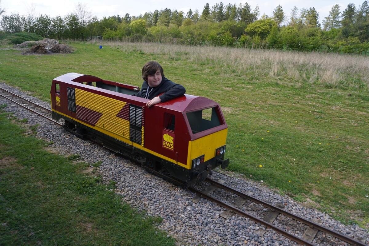 EWS Class 67. Bought by a group member as a petrol hydraulic which was very  under powered. Temporarily converted to battery electric pending rebuild as a petrol mechanical loco.