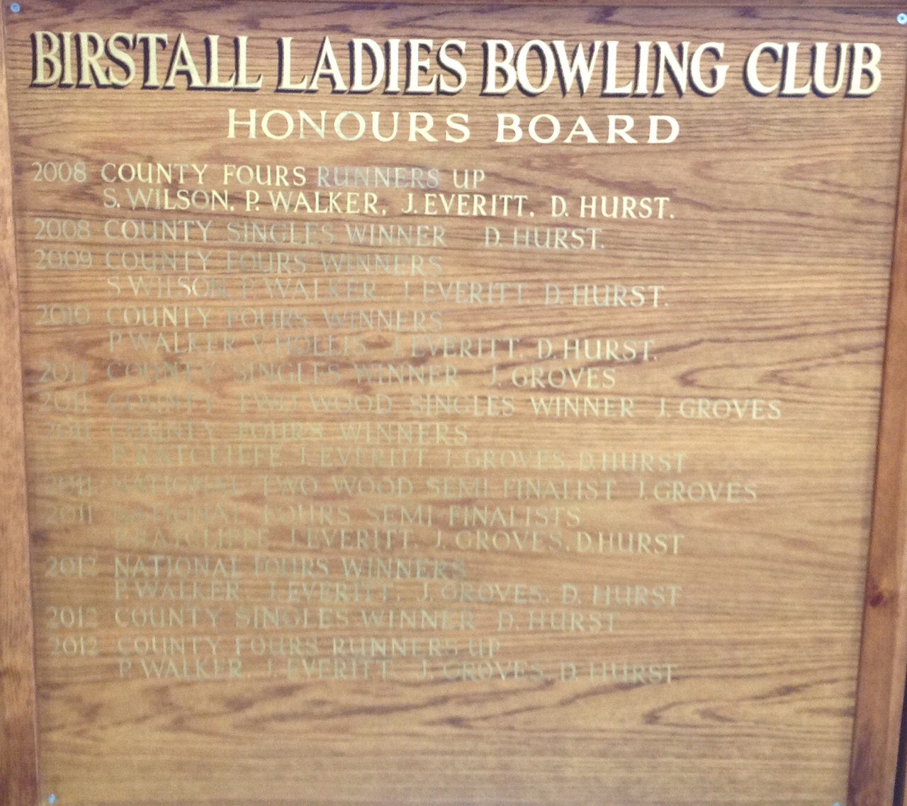 County Honours 2008-16 (Birstall Ladies)