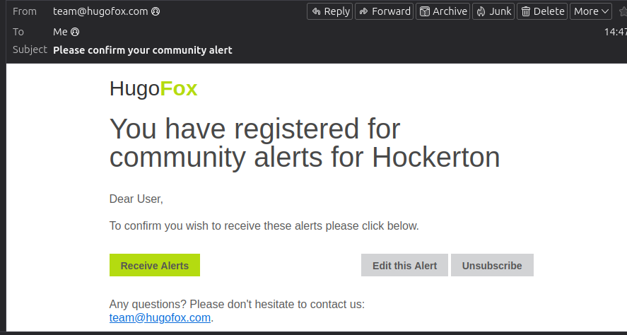 Click the Receive Alerts" icon on the email you receive...