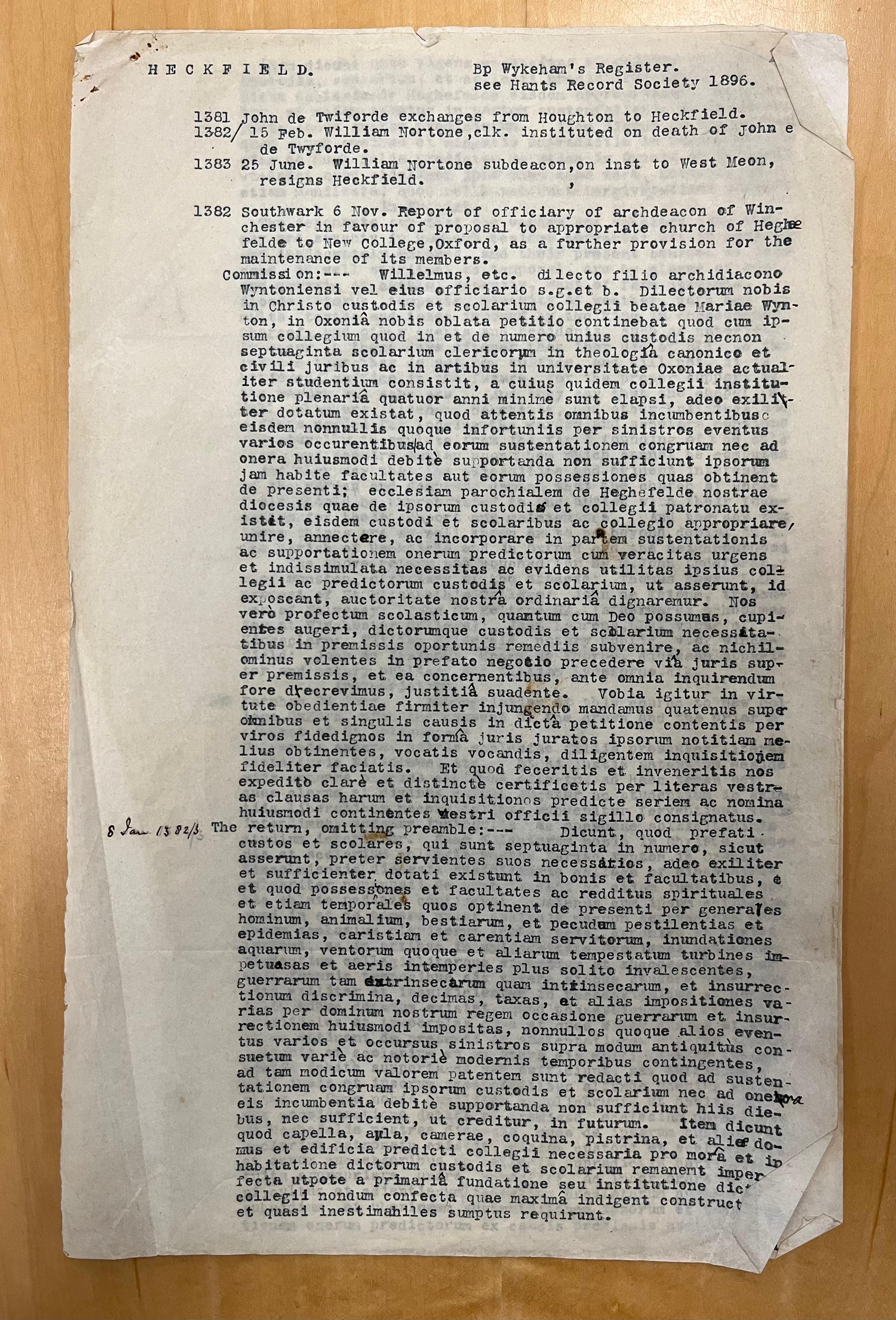 Parish of Heckfield Ancient History