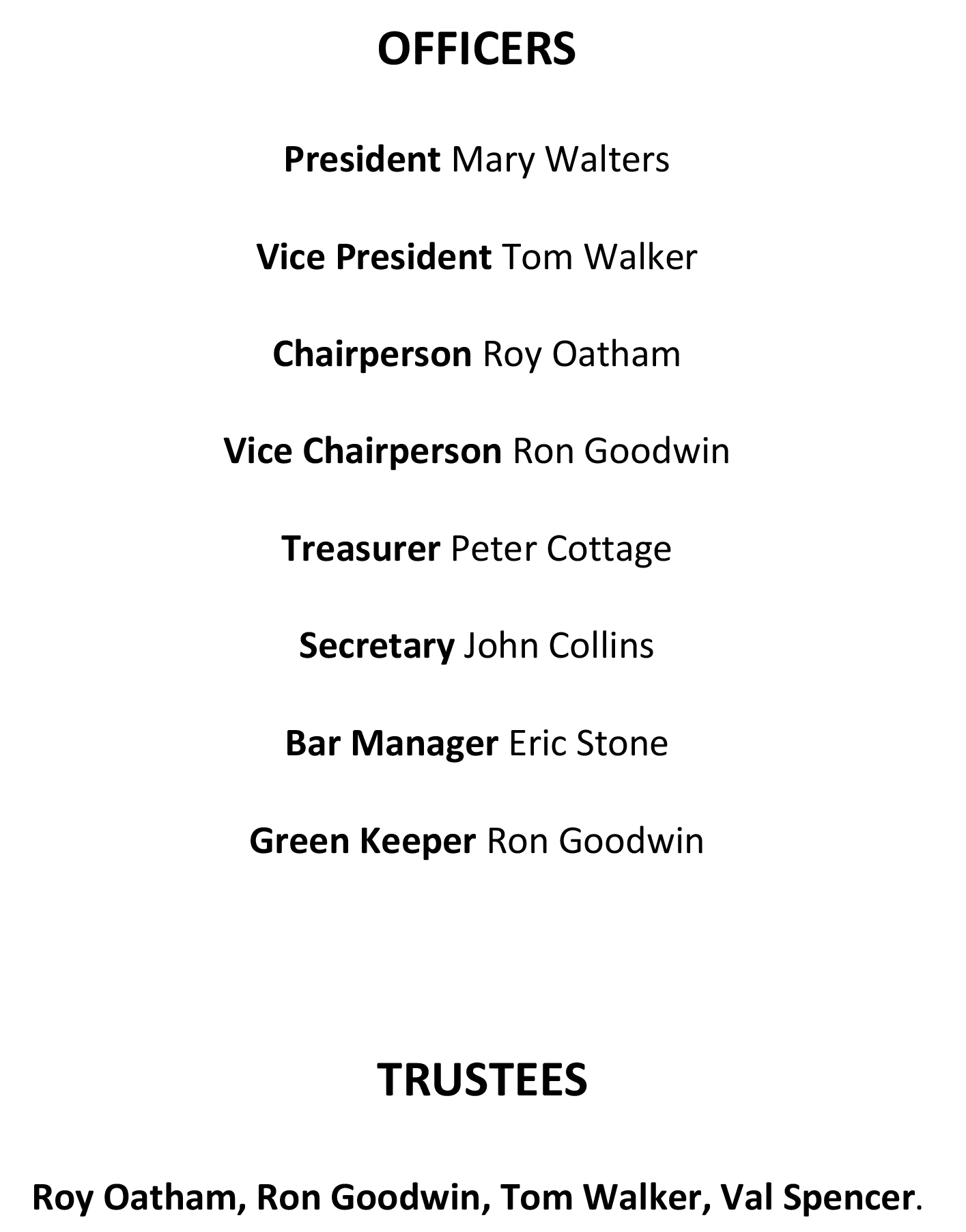 Castle Camps Bowls Club Officers