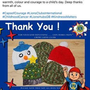 Crewe Lions Club Caps of courage