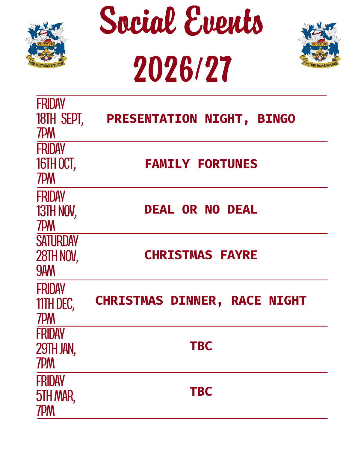 Long Eaton Town Bowls Club Social