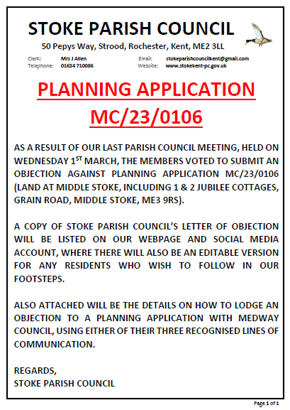 Stoke Parish Council (Kent) Planning Objections