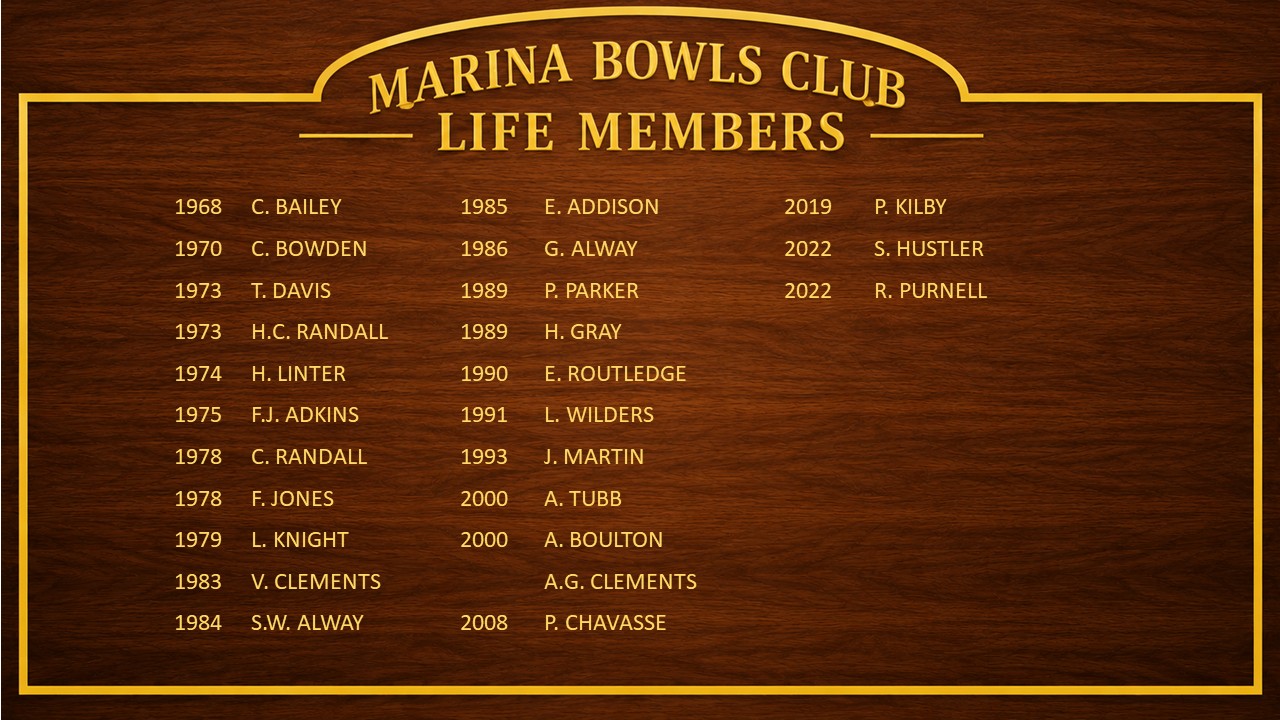 Marina Bowling Club Dawlish Life Members