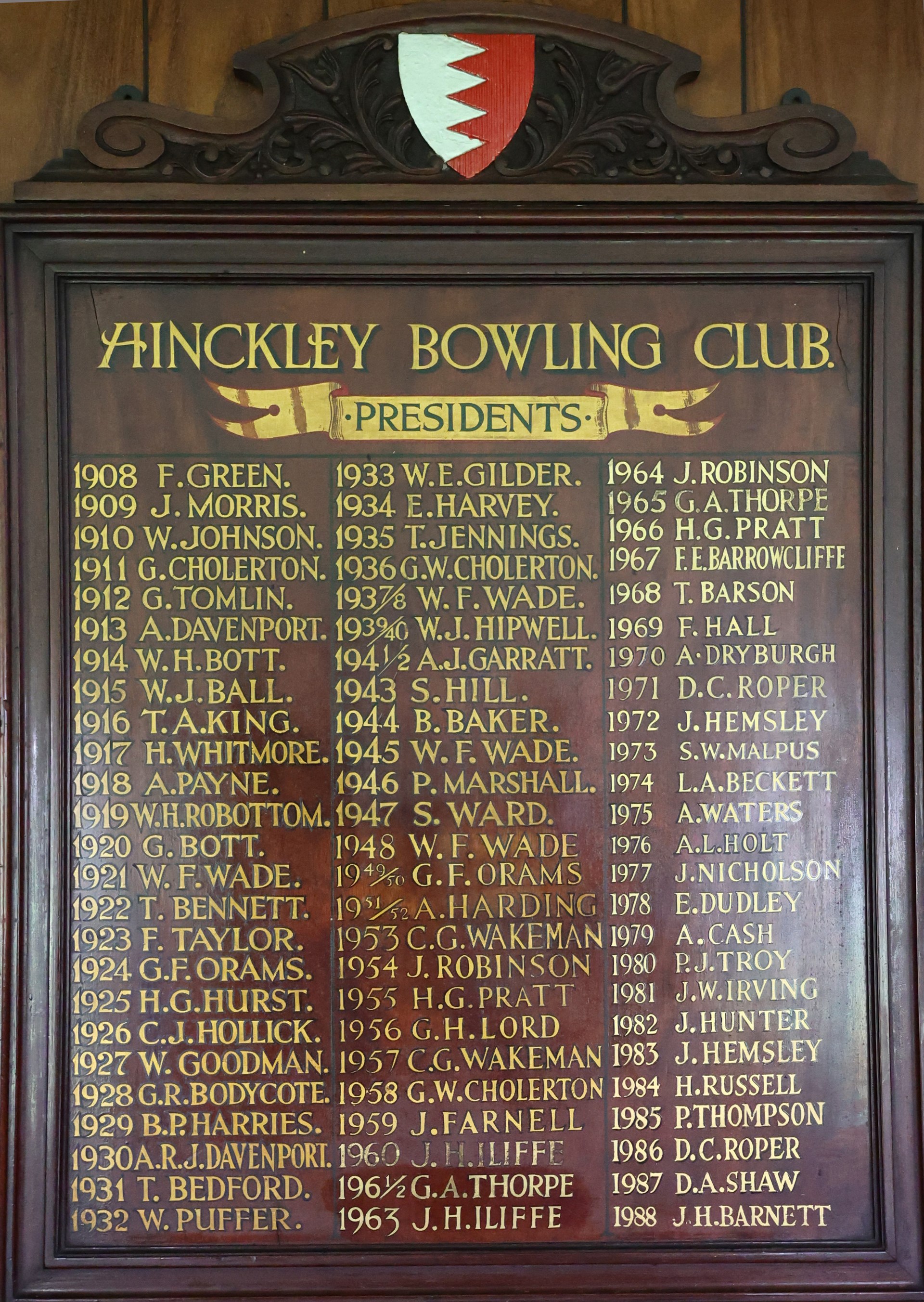 Hinckley Bowling Club CLUB PRESIDENTS