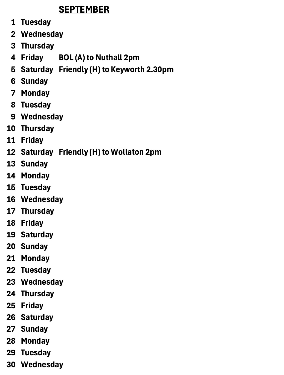 Long Eaton Town Bowls Club Fixtures Calendar