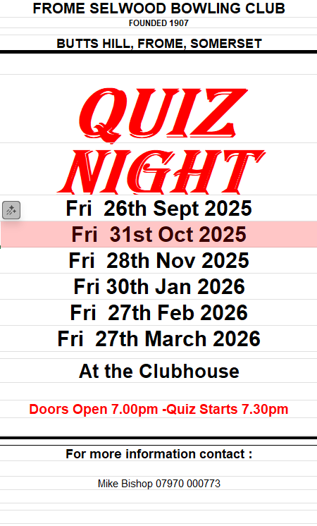 Frome Selwood Bowling Club Winter Social Activity