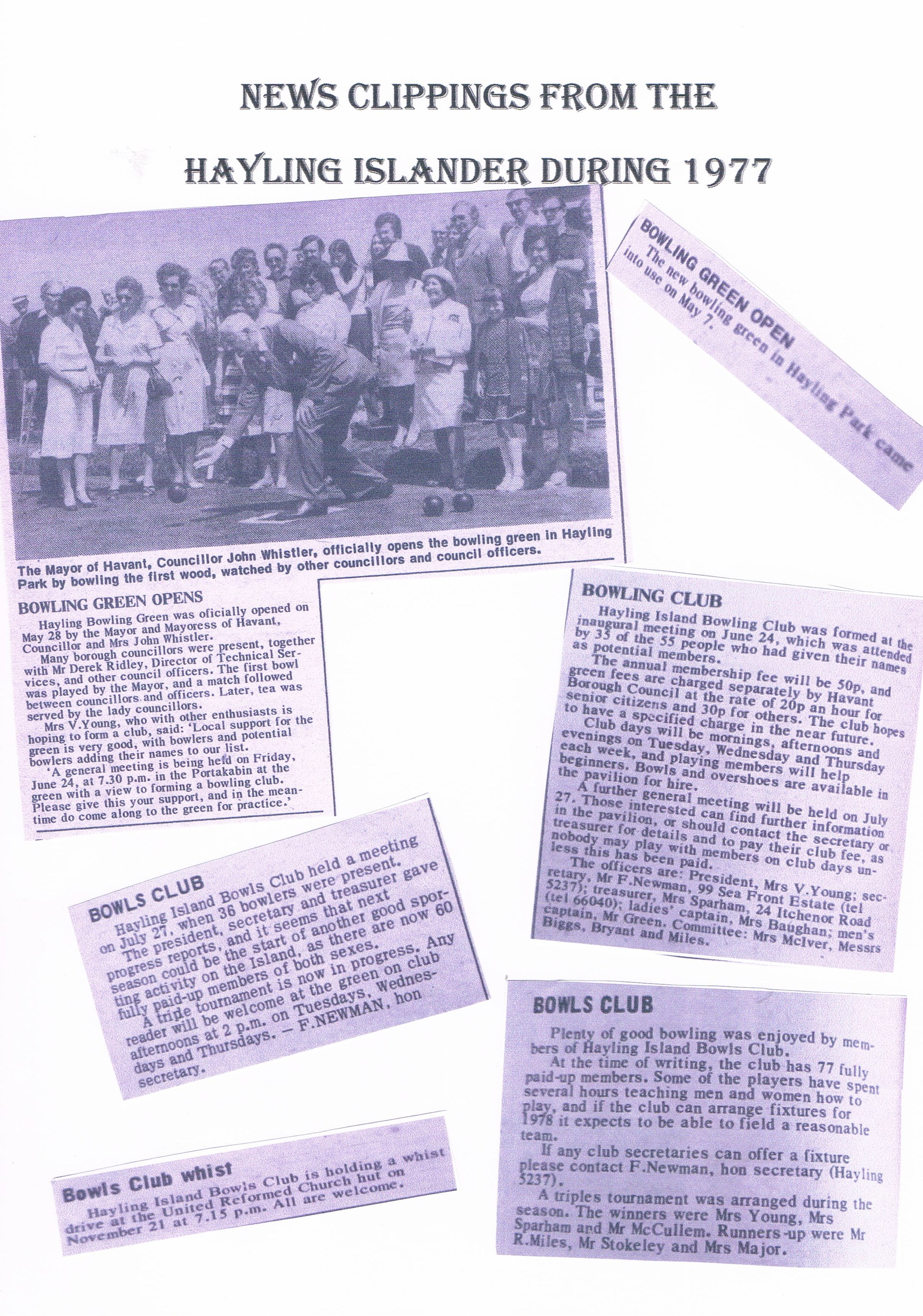 Hayling Island Bowls Club In the Beginning ....1977